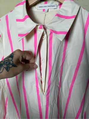 English Factory Pink Striped Cotton Swing Mini Dress Size Large Preppy thumbnail 10