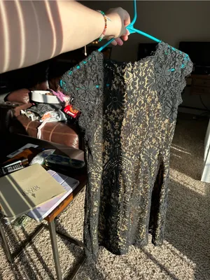 Altar'd State Black Lace Overlay Dress with Nude Lining thumbnail 5