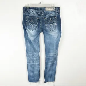 ROCK REVIVAL Alivia Blue Light Distressed Fray Hem Skinny Jeans 2 Boho Festival thumbnail 2