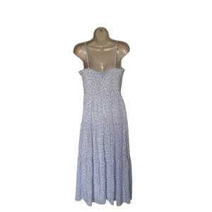 Trixxi Blue White Ditsy Floral Large Tiered Spaghetti Strap Dress Cottagecore thumbnail 5