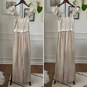 Sim & Sam Smocked Top Jumpsuit Natural Ivory Calico S thumbnail 2