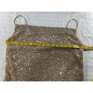 Sparkly Rose Gold Sequin Camisole Cowl Neck Tank Top Cropped Party Clubwear - M thumbnail 6