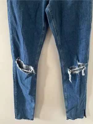 ASOS Denim High Rise Straight Leg Jeans 28 Tall Distressed Medium Wash Blue thumbnail 3
