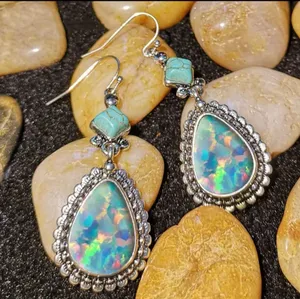 Vintage Iridescent and Turquoise Bohemian Style Dangle Earrings thumbnail 4