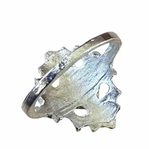 Silver Tone Black Cabochon Floral Statement Ring Silver thumbnail 8