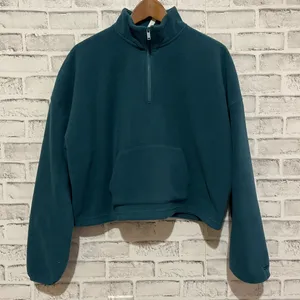Fabletics Teal Half-Zip Fleece Pullover thumbnail 1