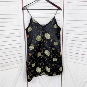 Forever‎ 21 Floral Satin Jacquard Mini Slip Dress Black Gold Medium thumbnail 9