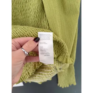 By Anthropologie Smocked Puff Sleeve Top Chartreuse Green Long Sleeve Small thumbnail 4
