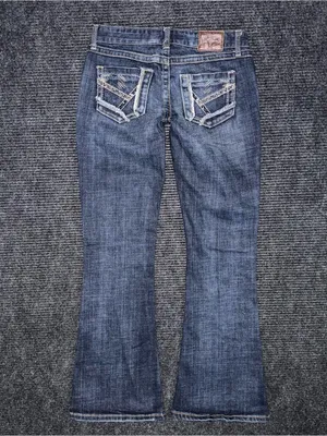 Y2K Buckle BKE Star Flare Jeans Low Rise Dark Wash 26x31.5 Embroidered Festival thumbnail 3