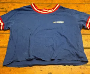 Hollister Blue Cropped T Shirt Ringer Tee Red White Stripes‎ Women's Medium thumbnail 1