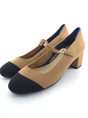 Rothy’s Camel Tan Mary Jane Block Heel Pumps with Black Cap Toe Sz 7.5 thumbnail 3