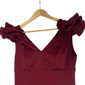 Amazon Women's‎ L Ruffled Cap Sleeve Maxi Dress Maroon Red Maxi Eveningwear thumbnail 2