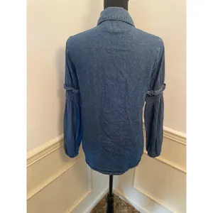 The Fifth Label Denim Smocked Balloon Bishop Sleeve Button-Down Shirt Top Ruffle thumbnail 5