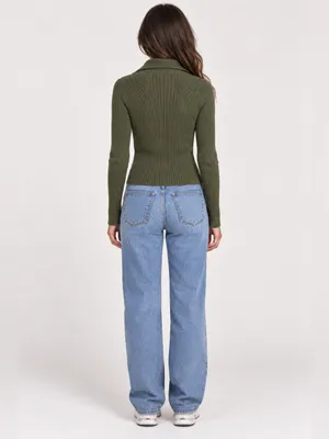 Vintage 90s St. John's Bay Ribbed Quarter Zip Sweater – Olive Green – L thumbnail 3