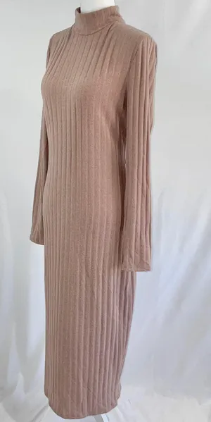 Floret Studios New Twist Open Back Long Sleeve Ribbed Sweater Dress Mocha thumbnail 8