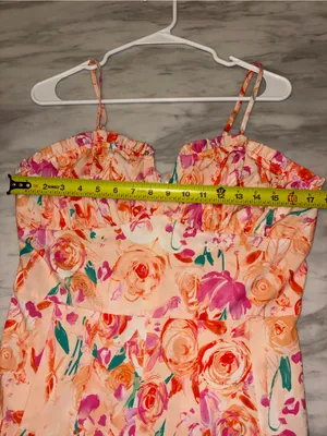 Floral Romper Fits Like Medium Sweetheart Neck Ruffled Peach Pink Shorts thumbnail 3