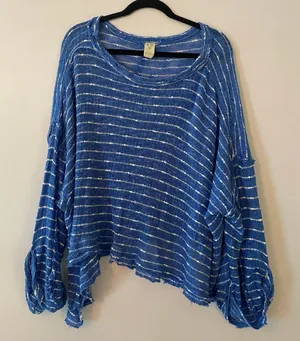 We The Free Blue White Stripe Oversized Sheer Loungewear Long Sleeve size Small thumbnail 1