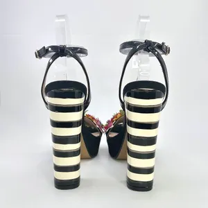 Betsey Johnson Carra Platform Heels Size 9 Black Floral Striped Cocktail Sandals thumbnail 9