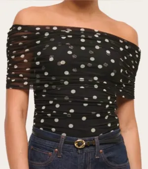Abercrombie & fitch Off-Shoulder Black and white Polka Dot Mesh Bodysuit size XL thumbnail 1