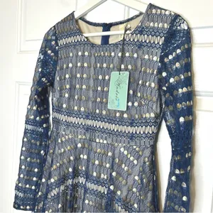 Andree by Unit NWT Gold Lace Fit‎ & Flare Long Sleeve Dress Small thumbnail 2