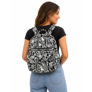 Aerie Black White Floral Quilted Backpack School Travel Bag Marie Collection thumbnail 2