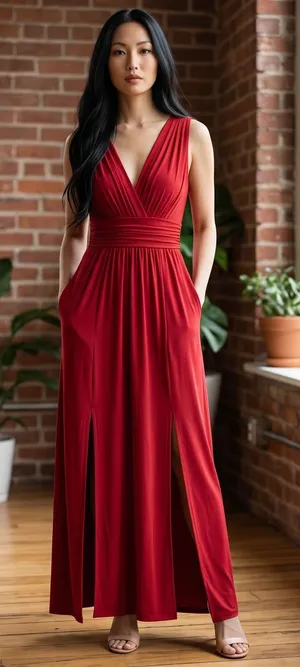 Boohoo Petite Burgundy V Neck Double Slit Maxi Dress US‎ 0 UK 4 Formal Gown Red thumbnail 1