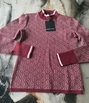 GUESS Modern Works Women’s Mock Neck Sweater Burgundy White Size M NWT thumbnail 1
