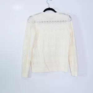 Sezane Lyna Wool Crochet Patterned Knit Henley Button Pullover Sweater Ivory S thumbnail 5