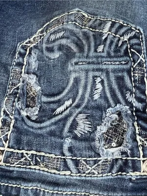 Miss Me Women's Dark Blue sequin Embroidered pockets mid rise Bootcut Jeans 31 thumbnail 12