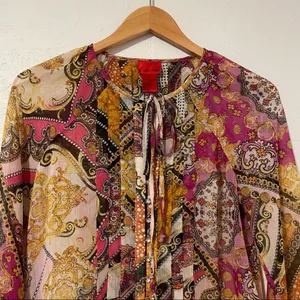 V Cristina Abstract Sheer Blouse Size Medium Multicolor​‎ Yellow thumbnail 3