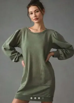 Anthropologie Daily Practice Washed Tunic Moss Green Dress NWT Size XSP thumbnail 1