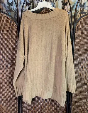 Aerie Tan Oversized Knit Sweater Size L thumbnail 6