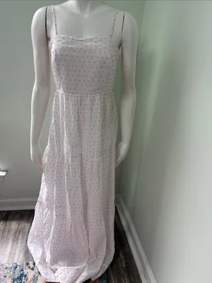 Lulu’s Sunny Situation White & Pink Swiss Dot Tiered Maxi Dress Size Small thumbnail 4