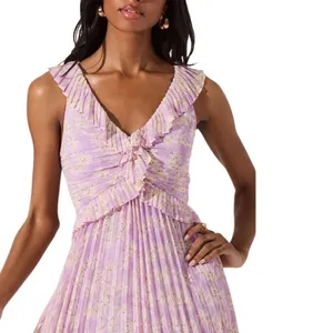 ASTR THE LABEL Floral Ruffle Pleated Midi Dress Lilac Size Small New thumbnail 6