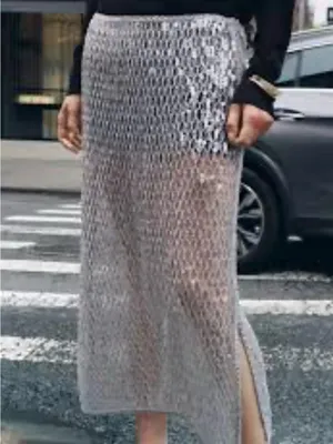 Zara Silver See through sequin skirt thumbnail 6