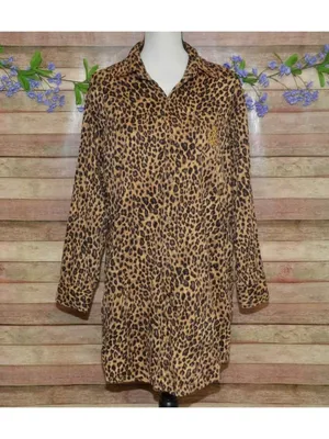 Lauren Ralph Lauren Leopard Print Night Sleep Shirt Size M Pajama 100% Cotton thumbnail 2