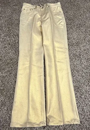 DG2 Diane Gilman Gold Metallic Coated Embellished Straight Leg Jeans 6 thumbnail 1