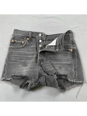 Levis 501 Original Black Cut Off Denim Jean Shorts Womens 24 High Rise Raw Hem thumbnail 5