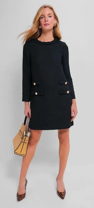 Tuckernuck Black Tweed Long Sleeve Jackie Dress Braided‎ Trim Small thumbnail 1