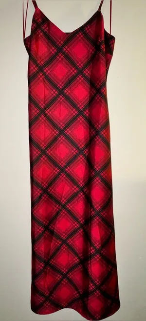 Rachel Zoe Cherry Red Plaid Slip Maxi Dress Medium thumbnail 1