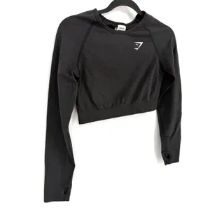 Gymshark Crop Top Vital Seamless 2.0 Large Grey Long Sleeve Thumbhole Activewear thumbnail 2