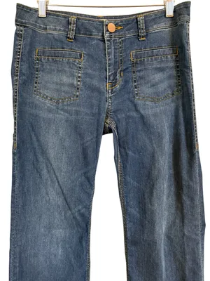 CAbi Jeans Women’s 6 Blue Denim Flare Bootcut Front Patch Pockets Stretch thumbnail 2