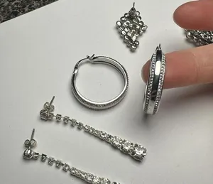 Sparkly Clear Rhinestone Pierced Earrings Lot Of 3 Dangle Hoop Stud Silver Tone thumbnail 8