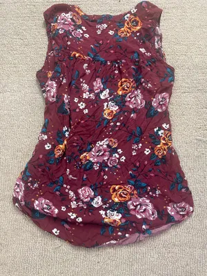Xhilaration Burgundy Floral Lace-Up Tank thumbnail 5