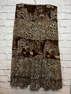 Notations Animal Print Elastic Waist Mid Length Brown Tiered Skirt Size L thumbnail 1