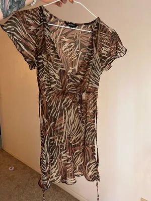 Papaya Y2K Sheer Brown Animal Print Blouse thumbnail 1