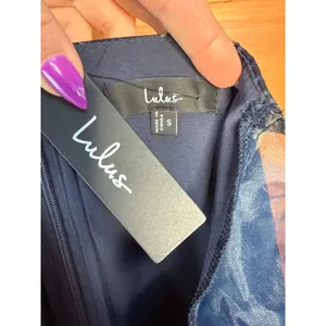 NWT Lulus Oh-So Stunning Navy Blue Floral Organza Tiered Midi Dress Cruise Sz S thumbnail 7