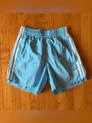 Adidas Originals 3-Stripes Nylon Track Shorts Sky Baby Blue Trefoil Extra Small thumbnail 7