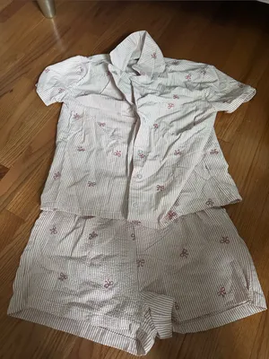 Women's Pink Striped Short Pajama Set with Bow Detail thumbnail 1