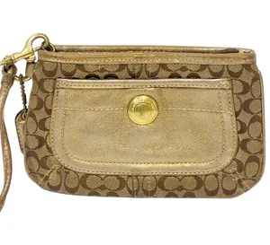 Coach Mini Signature Pouch Wristlet Gold Hardware Leather‎ Switch thumbnail 1